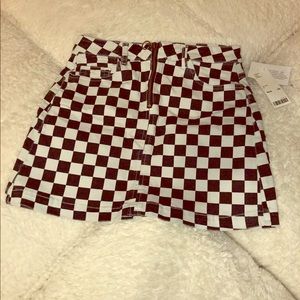 UO BDG Black White Zip Checkered Denim Ska Skirt